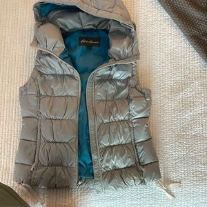 Eddie Bauer Blue Down Vest with removable hood
